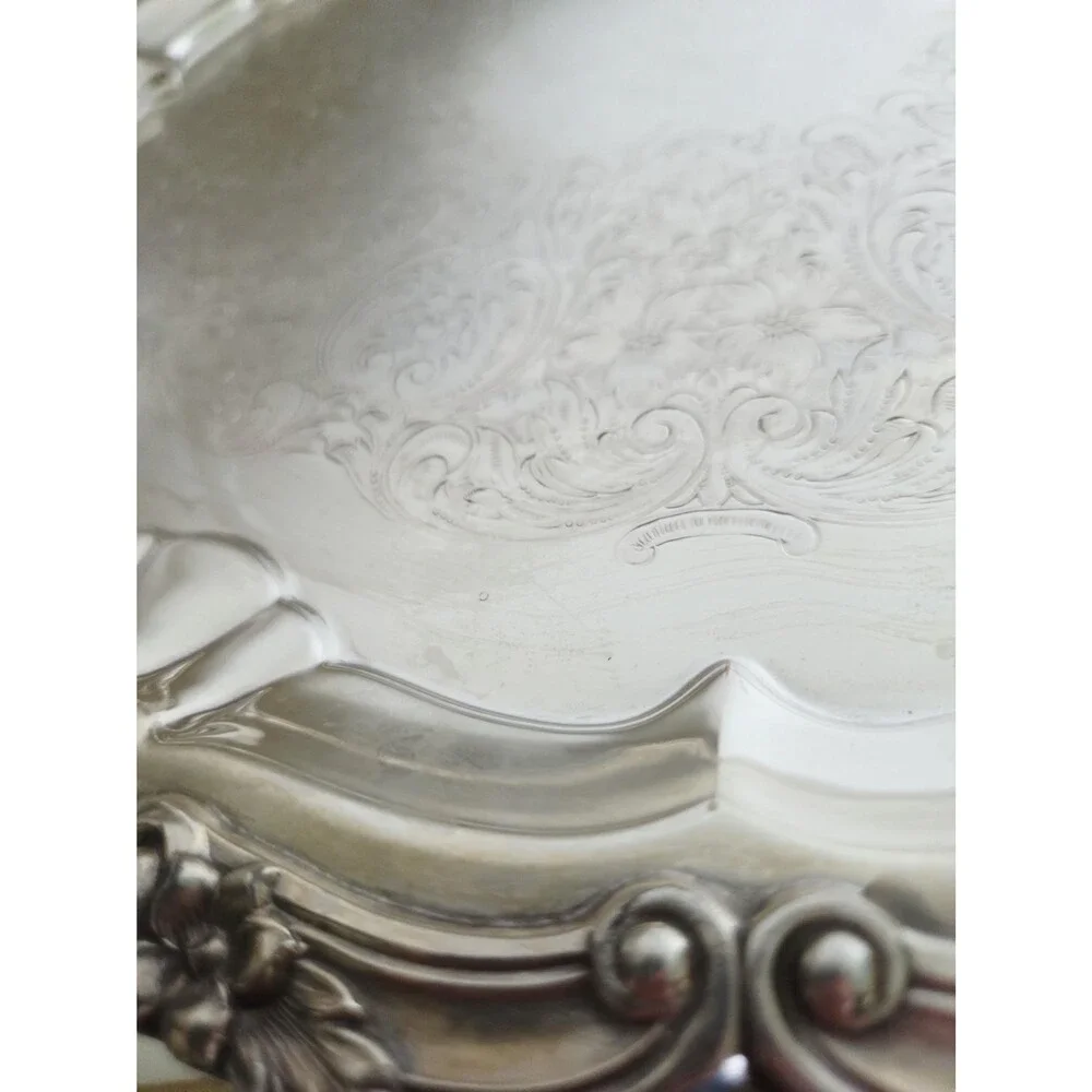 Vintage Poole Silver Co 3216 Ornate Silverplate Footed Tray 16”